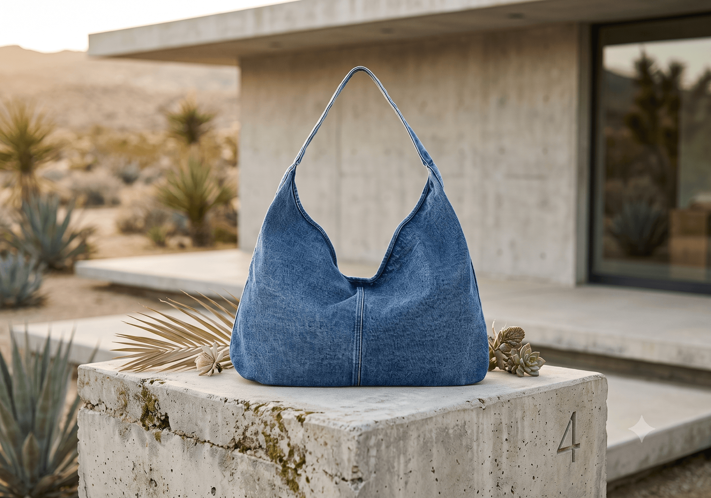 Denim tote bag styled outdoors