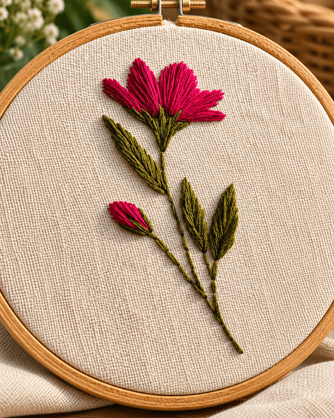 Embroidered logo detail on a tote bag